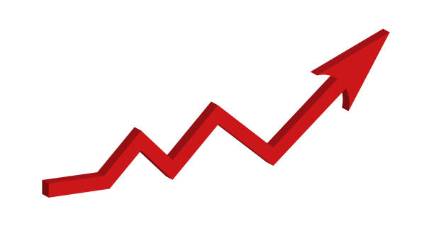 istock Red growing up 3d large arrow sign isolated on white background. Inflation Bar chart. Graph. Rising price. Finance and Economy. Market volatility. Global crisis concept. Recession. Infographics. 1421919724