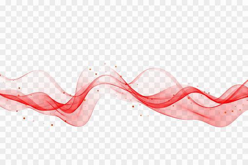 Abstract red wavy object. Red transparent wave. Color wave with confetti for brochure, website, flyer