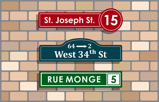 Address plaques on a brick wall concept illustration
