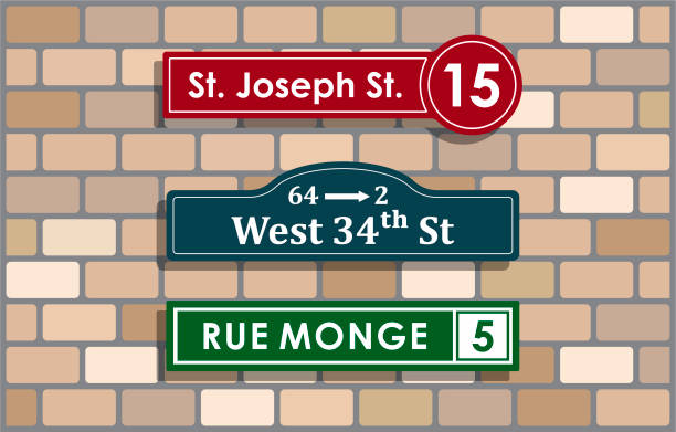 Address plaques on a brick wall Address plaques on a brick wall concept illustration house numbers stock illustrations