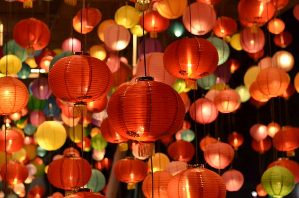 Chinese lanterns,Chinese new year lanterns in chinatown,The Moon Festival,Mid-Autumn Festival stock photo