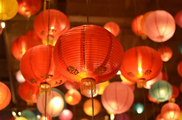 Chinese lanterns,Chinese new year lanterns in chinatown,The Moon Festival,Mid-Autumn Festival stock photo