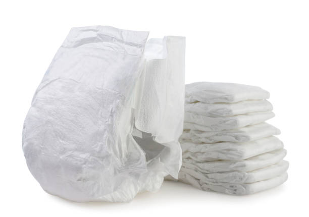 istock Baby diapers close-up on a white background. 1421934117