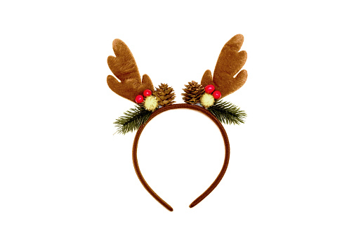 Deer antlers disappear dressed up for the holiday of density against a white background