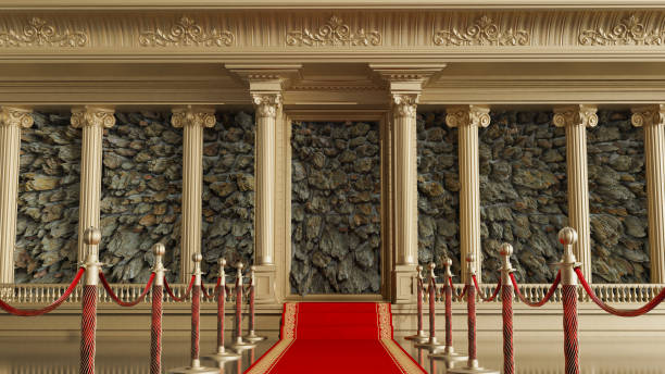 istock gold columns with stones. Ancient stones wall seamless background, 1421941032