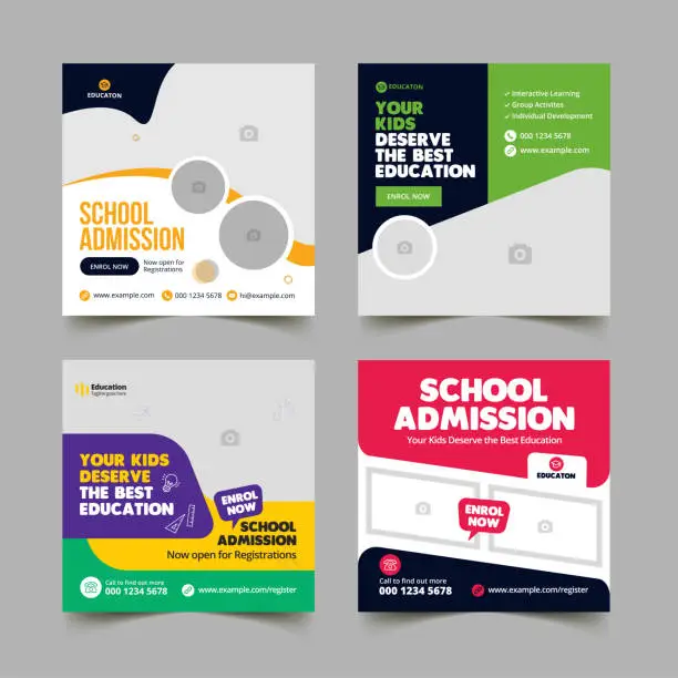 Vector illustration of Kids education social media post banner template for digital marketing. Promotion college university online learning courses ad design layout