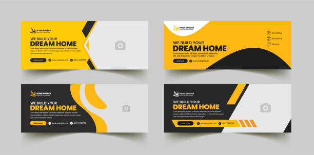 Construction social media timeline cover and web banner template for digital marketing. handyman home repair ad design layout Construction social media post and web banner template for digital marketing. handyman home repair ad design layout banner templates stock illustrations