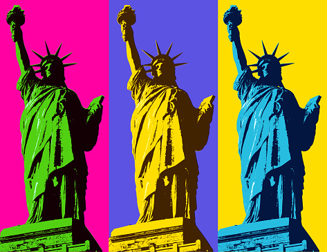 Posterised or Pop Art styled Statue of Liberty. Independence day - Holiday, statue of liberty, Flaming Torch, Freedom, USA, New York City