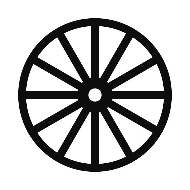 illustrazioni stock, clip art, cartoni animati e icone di tendenza di vecchia ruota vettoriale icona linea nera isolata - wagon wheel