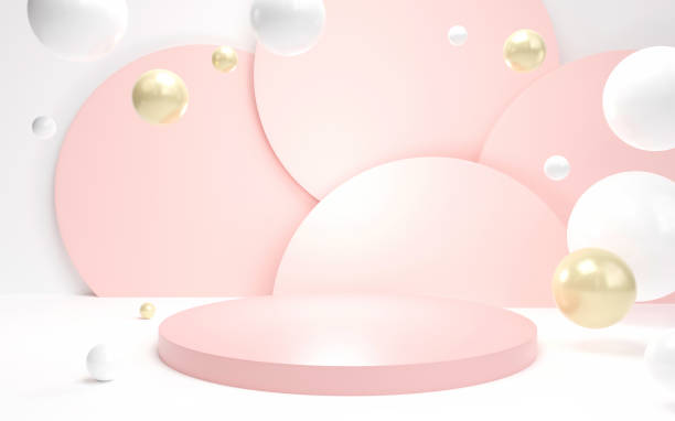 istock Abstract 3 D background. White sphere with pink cylinder plinth. 1421951724