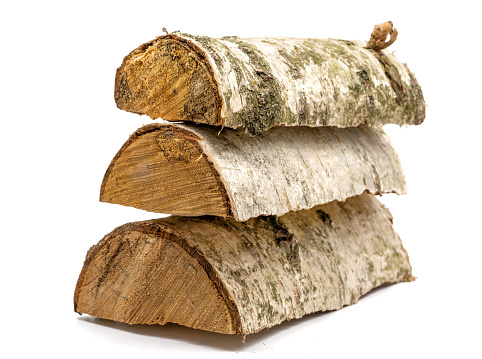 Birch logs isolated on white background
