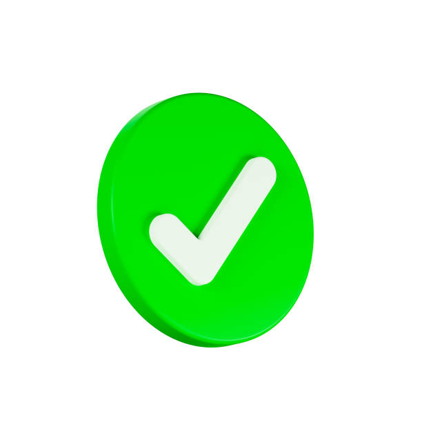 istock Realistic green checkmark button, symbol sign, Suitable for applications, cartography, GPS navigation, announcement banner, websites, front view is slightly tilted to the side, 3d rendering, illustration. 1421956134