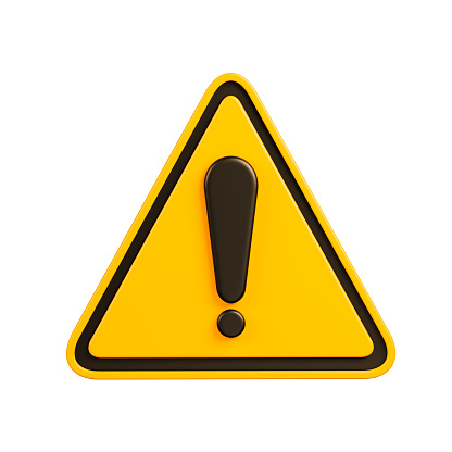 Realistic yellow-black triangle warning sign, beware danger, hot, symbol sign, front view, 3d rendering, illustration.