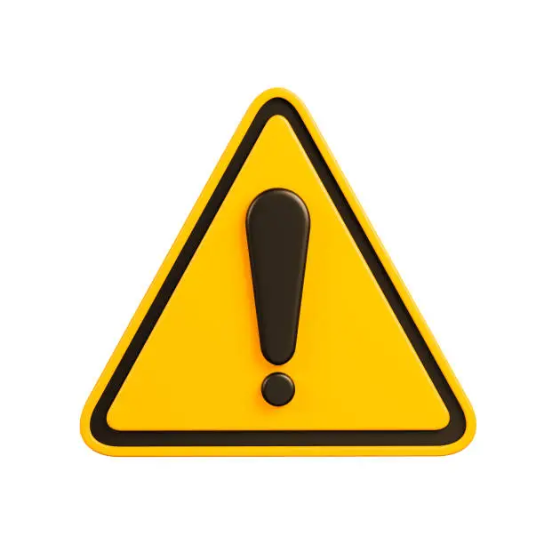 Realistic yellow-black triangle warning sign, beware danger, hot, symbol sign, front view, 3d rendering, illustration.