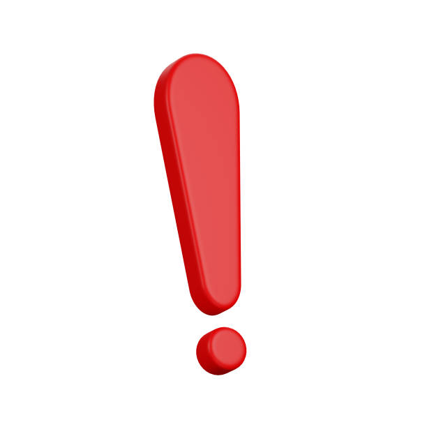istock red Realistic exclamation mark, caution icon,  front view is slightly tilted to the side, 3d rendering, illustration. 1421956232
