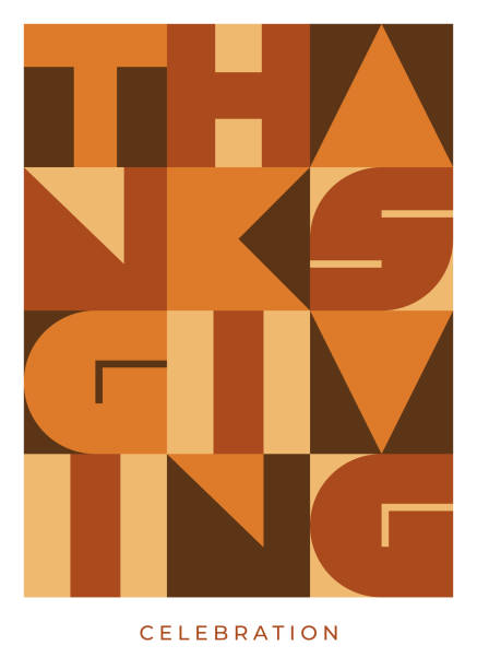 ilustrações, clipart, desenhos animados e ícones de cartão de ação de graças feliz com tipografia geométrica. - autumn leaf thanksgiving falling