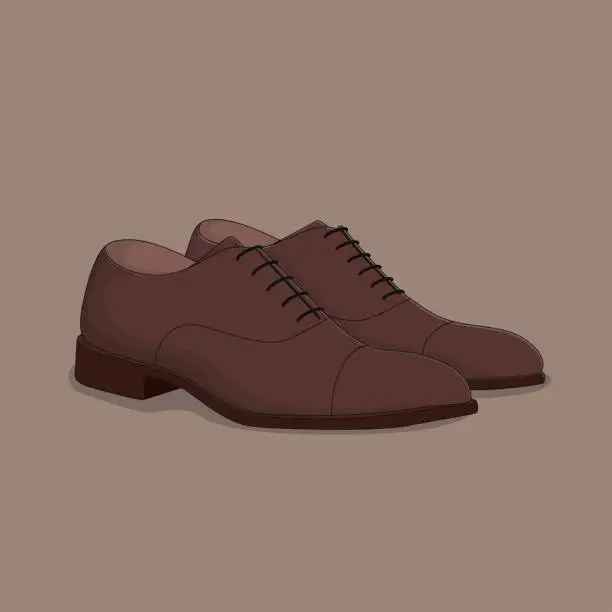 Vector illustration of Brown leather shoes in cartoon design for advertising template equipment