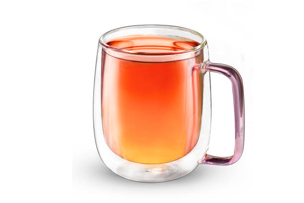 Glass cup of black tea. Isolated on white background stock photo
