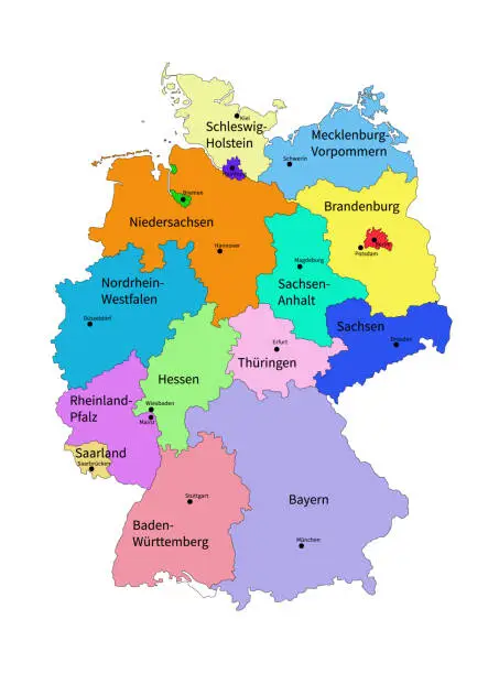 Vector illustration of Vector illustration of map of Germany. Each state colored and is on separate layout.