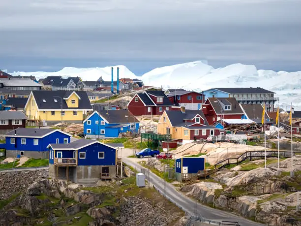 Photo of Ilulissat, formerly Jakobshavn or Jacobshaven, in western Greenland north of the Artic Circle.