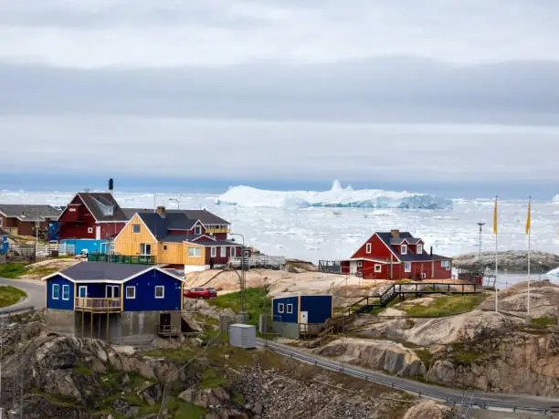 Photo of Ilulissat, formerly Jakobshavn or Jacobshaven, in western Greenland north of the Artic Circle.