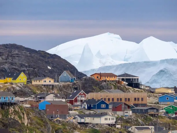 Photo of Ilulissat, formerly Jakobshavn or Jacobshaven, in western Greenland north of the Artic Circle.