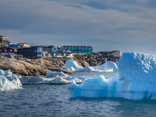 Photo of Ilulissat, formerly Jakobshavn or Jacobshaven, in western Greenland north of the Artic Circle.