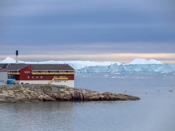 Photo of Ilulissat, formerly Jakobshavn or Jacobshaven, in western Greenland north of the Artic Circle.