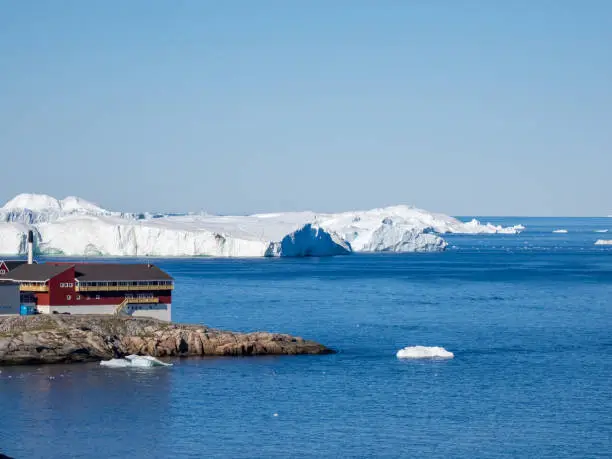 Photo of Ilulissat, formerly Jakobshavn or Jacobshaven, in western Greenland north of the Artic Circle.