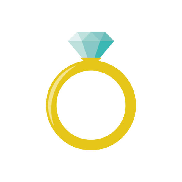 golden engagement ring with a diamond. vector illustration - elmas yüzük stock illustrations
