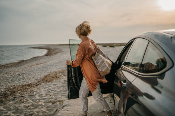 travel on off-road car on a sandy coast. Auto adventure