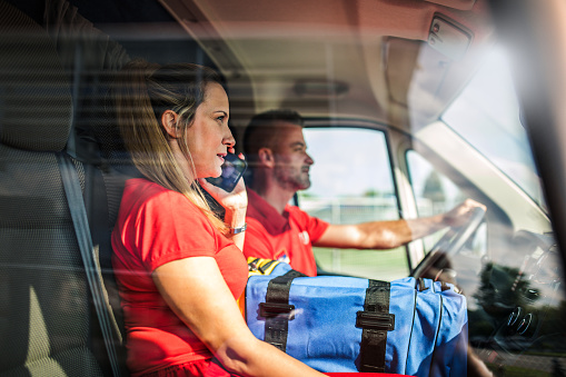 Man driving ambulance paramedic transportation