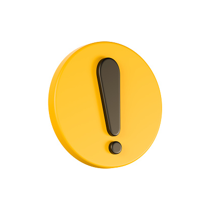 Realistic yellow-black circle warning sign, beware danger, hot, symbol sign, front view is slightly tilted to the side, 3d rendering, illustration.