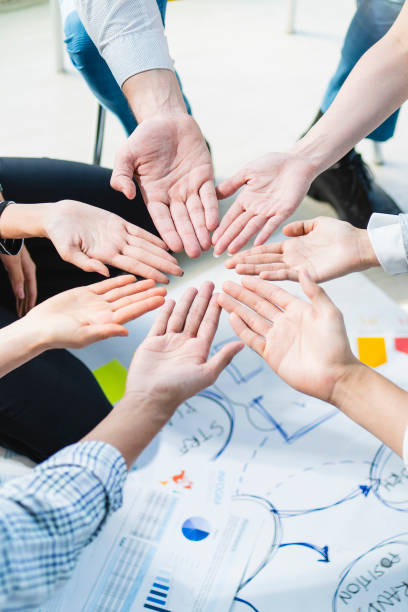 istock Hand for work together concept, Hand stack for business and service, Volunteer or teamwork togetherness, Concept connection of community and charity. Group of happy people or team participation. 1421968675