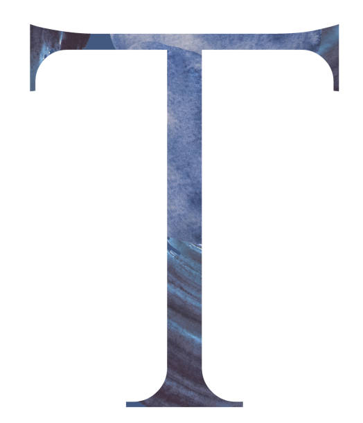istock Watercolor blue capital letter T isolated illustration, summer design element 1421968915
