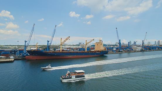 Industrial port of Miami - different size boats