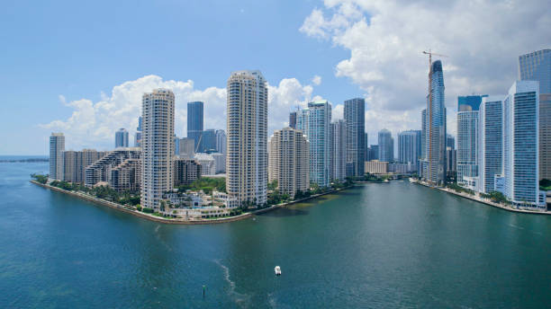 istock Entrance to the Miami River on the Biscayne Bay - Downtown view 1421972607