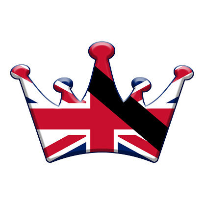 Union Jack on crown with mourning ribbon