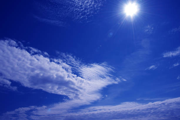 Sun on a blue sky with  a white clouds, nature background