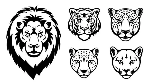 Vector illustration of Big Cats Head Tattoo. Mascot Creative Design.