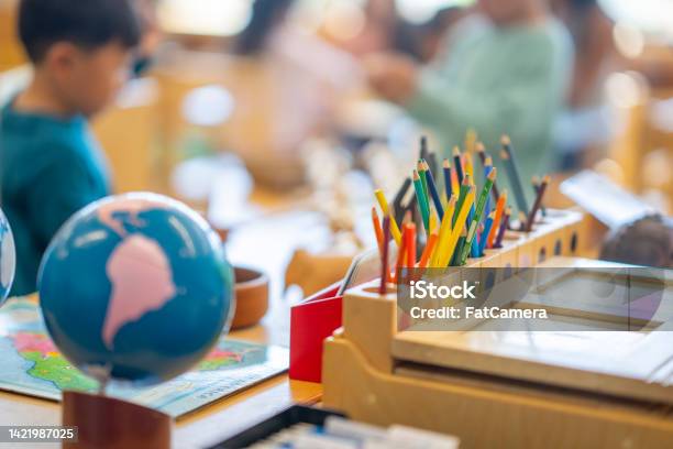 Montessori Classroom Setup Stock Photo - Download Image Now - Montessori Education, Classroom, Studying
