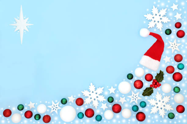 istock Christmas Snow and Tree Decorations Festive Background Border 1421987396