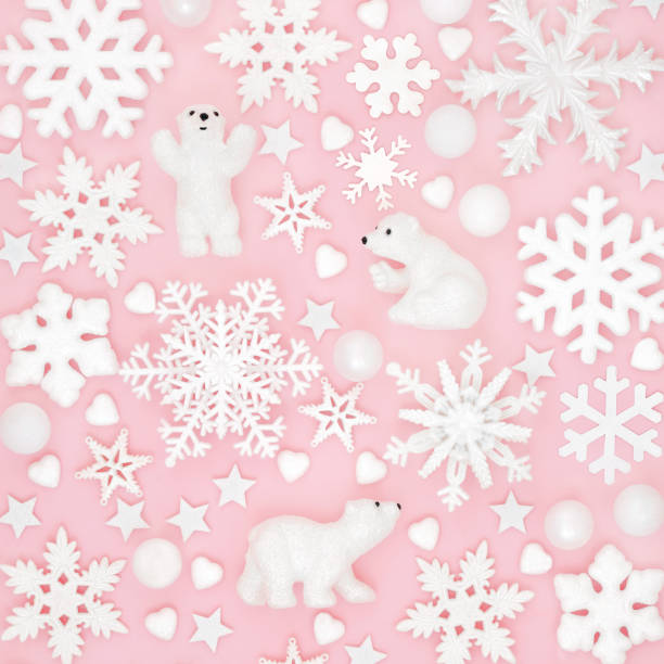 istock Christmas North Pole Background with Tree Bauble Decorations 1421988063