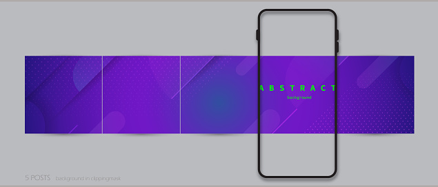 Creative Instagram social media carousel post, panoramic swipe background template. abstract geometric pattern on purple blue neon color, digital technology vector banner design.
