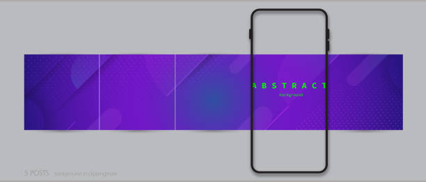 Creative Instagram social media carousel post, panoramic swipe background template. abstract geometric pattern on purple blue neon color, digital technology vector banner design. vector art illustration
