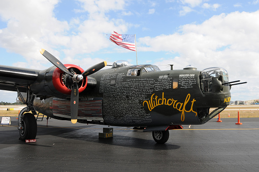 Fort Lauderdale, USA - February 7, 2009: One of two remaining B-24 Liberator aircraft in flying condition visits Ft Lauderdale, Florida as part of a nationwide tour.