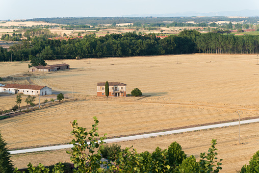 Aerial view of countryside around Lerma, Burgos, Spain