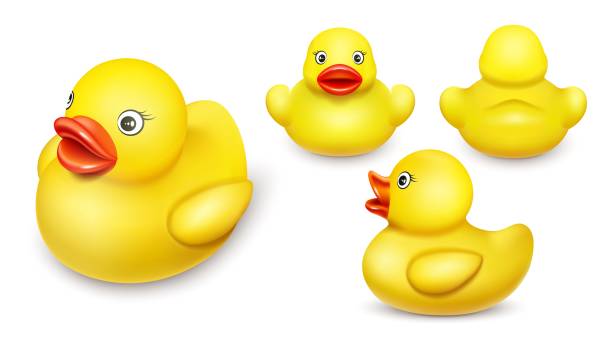 入浴のための黄色のゴム製のアヒルのおもちゃのセット - duck toy点のイラスト素材／クリップアート素材／マンガ素材／アイコン素材
