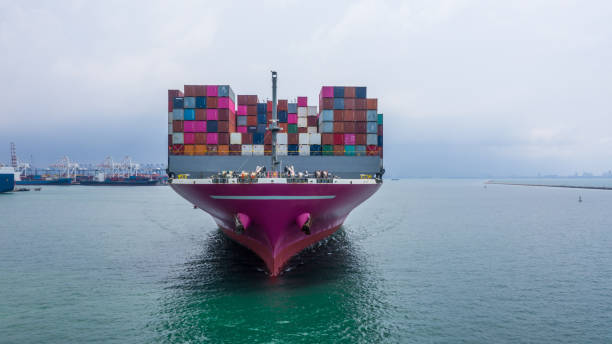 istock Container ship global business company freight shipping import export logistic and transportation by container ship, Container ship cargo freight shipping maritime transport international worldwide, Aerial view. 1421990443