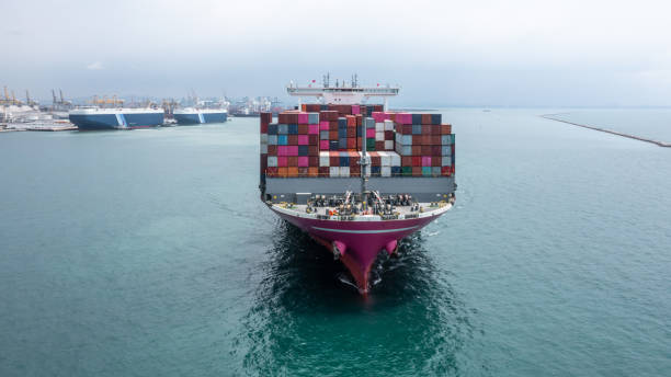 istock Container ship global business company freight shipping import export logistic and transportation by container ship, Container ship cargo freight shipping maritime transport international worldwide, Aerial view. 1421990449